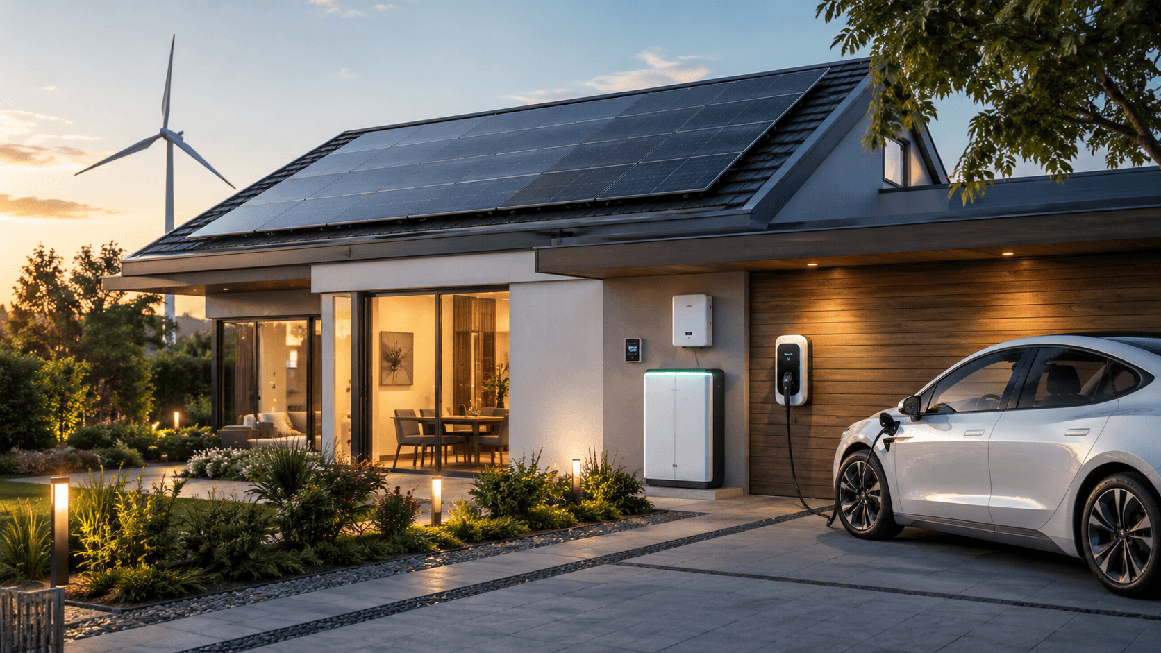 Casa com energia solar e carro elétrico